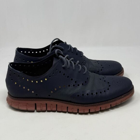 Cole Haan ZeroGrand Remastered Shoes Mens 10 M Blue Leather Wingtip No Stitch - Picture 1 of 16